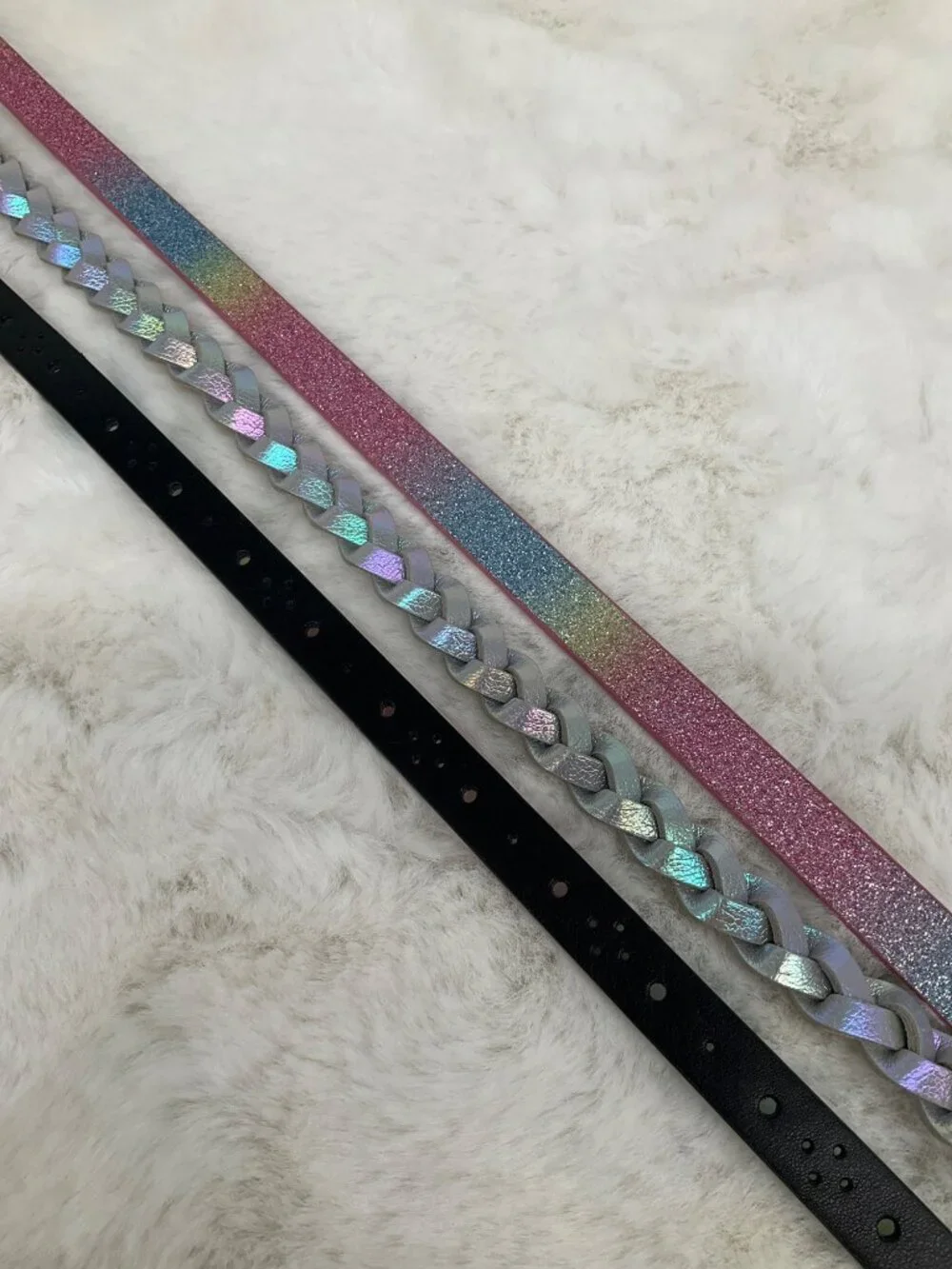 Cat & Jack size Large 3-piece Adjustable belt set, girl's Glitter, Braided NEW